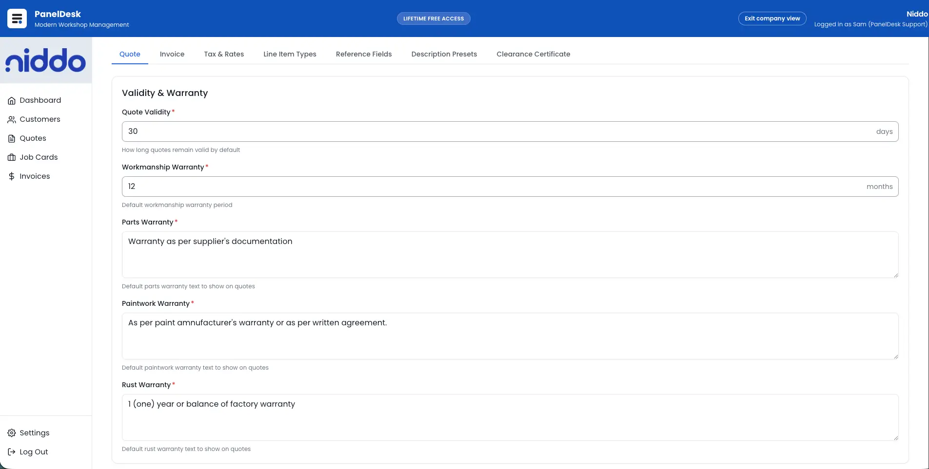 Warranty terms view screenshot