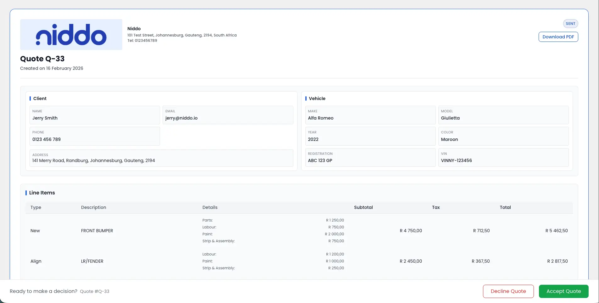 PanelDesk quote workflow with secure customer sharing and quote details